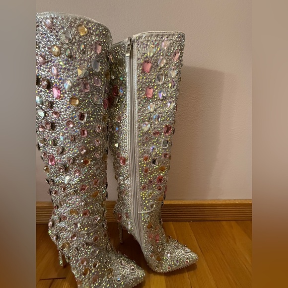 Azalea Wang ARNICA-PINK JEWELED STILETTO KNEE HIGH BOOT 6.5 - Picture 7 of 10